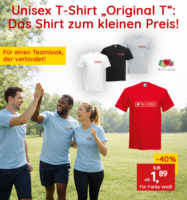  "Original T": Das Unisex Shirt zum kleinen Preis bei Saalfrank - Qualitäts-Werbeartikel 
