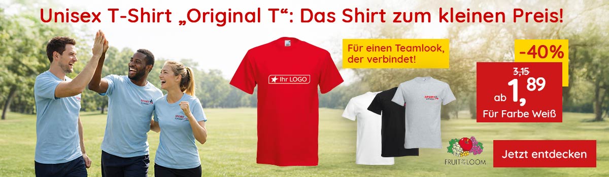  "Original T": Das Unisex Shirt zum kleinen Preis bei Saalfrank - Qualitäts-Werbeartikel 