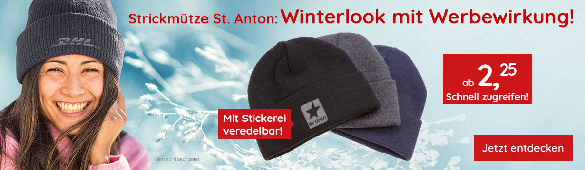  Strickmütze St. Anton: Winterlook mit Werbewirkung!