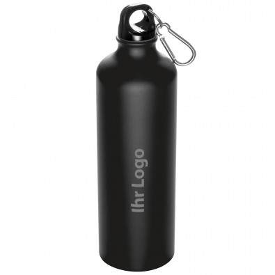 Trinkflasche aus Aluminium mit Karabiner, 800 ml, Schwarz-Matt Trinkflasche aus Aluminium mit Karabiner, 800 ml, Schwarz-Matt
