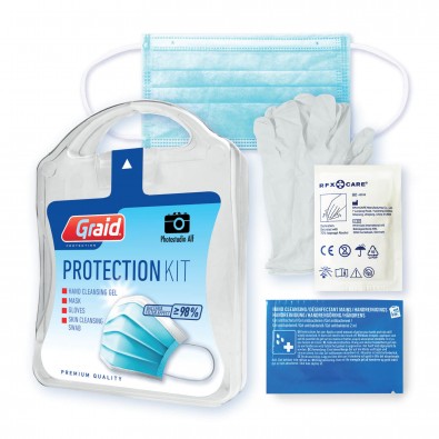 MyKit Protection Kit mit Gel, 6-tlg. mit individuellem Etikett auf der Vorderseite MyKit Protection Kit mit Gel, 6-tlg. mit individuellem Etikett auf der Vorderseite
