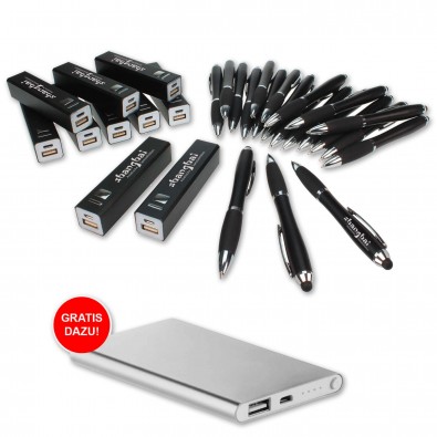 Werbe-Sparset: Powerbank Touch-Kugelschreiber, 211-tlg, Schwarz Werbe-Sparset: Powerbank Touch-Kugelschreiber, 211-tlg, Schwarz
